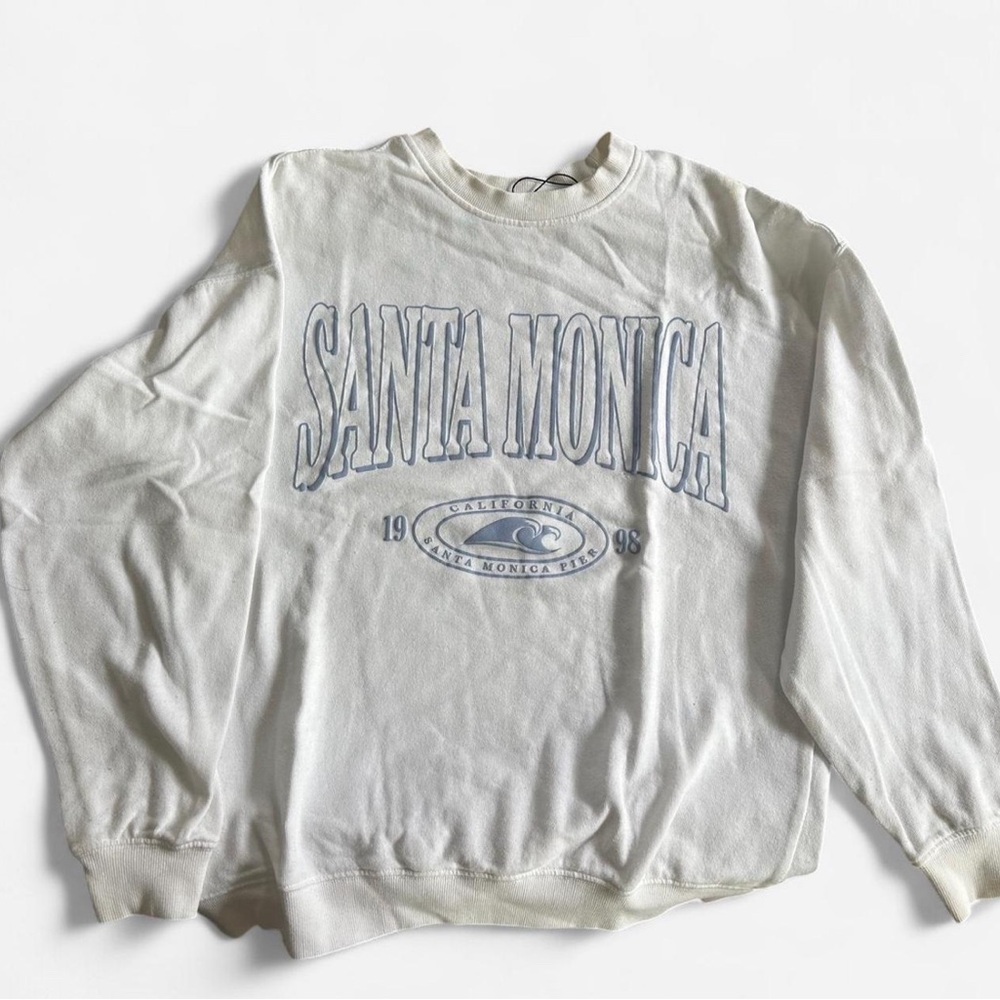 Garage White Crewneck Sweater Santa Monica